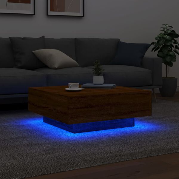 vidaXL Couchtisch mit LED-Leuchten Braun Eichen-Optik 80x80x31 cm