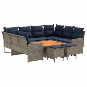 vidaXL M&ouml;belsets mit Kissen 8 pcs Grau und Marineblau PE-Rattan