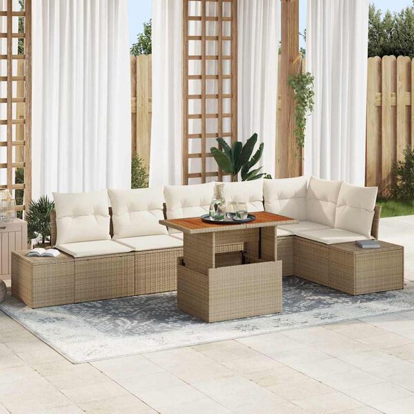vidaXL Garten Essgruppe mit Kissen 7 pcs Beige und Creme