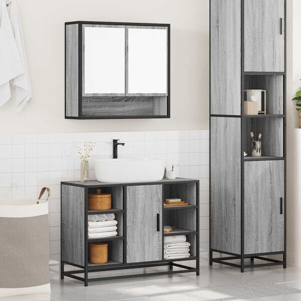 vidaXL 2-tlg. Badm&ouml;bel-Set Grau Sonoma Holzwerkstoff