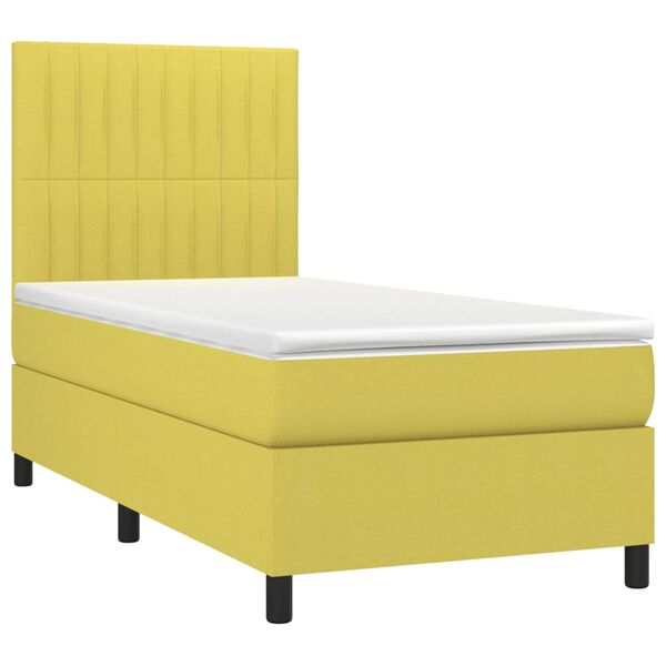 vidaXL Boxspringbett mit Matratze & LED Gr&uuml;n 90x200 cm Stoff