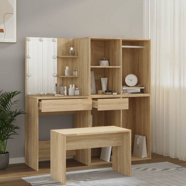 vidaXL Schminktisch-Set mit LED Sonoma-Eiche Holzwerkstoff