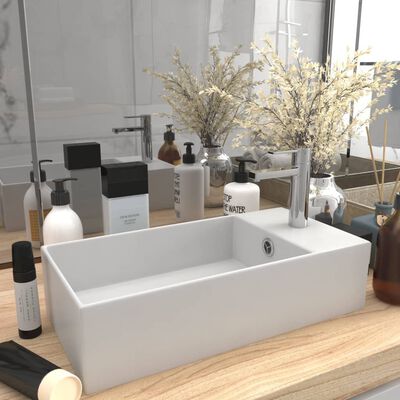 vidaXL Badezimmer-Waschbecken mit Überlauf Keramik Matt Weiß