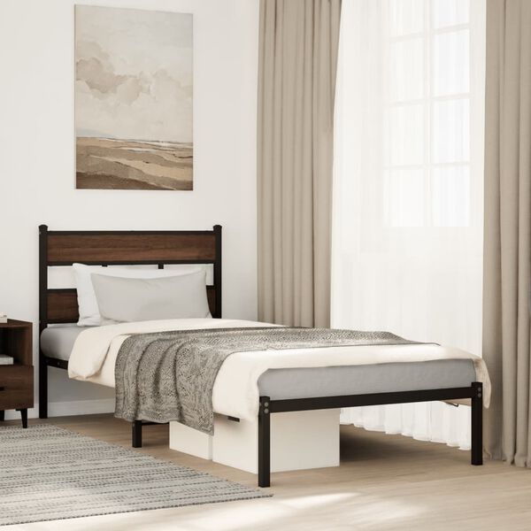 vidaXL Bettgestell ohne Matratze mit Kopfteil Braun Eiche 100x190 cm