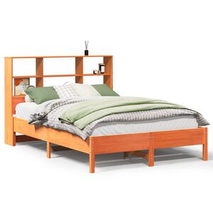 vidaXL Massivholzbett mit Regal ohne Matratze Wachsbraun 160x200 cm