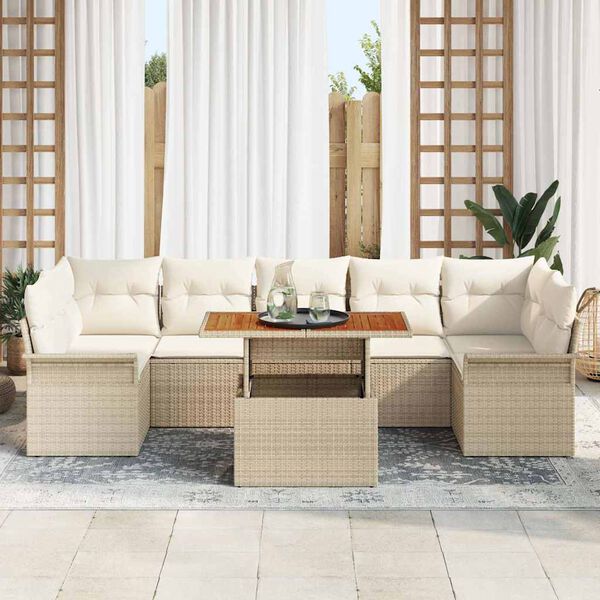vidaXL Garten-Sofa-Set mit Speicher 8 pcs Beige Poly Rattan