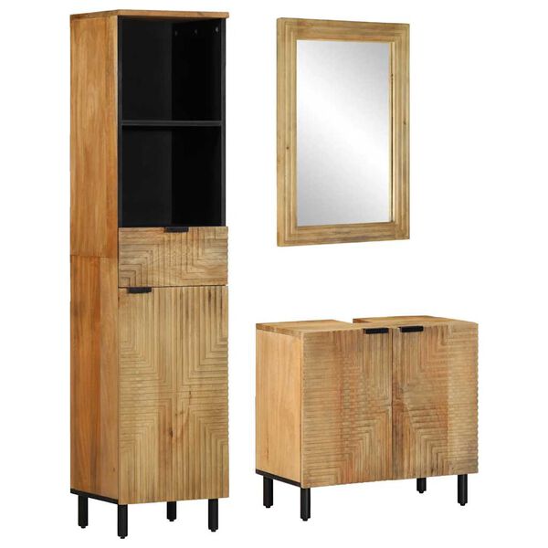 vidaXL 3-tlg. Badm&ouml;bel-Set Braun Massivholz Mango