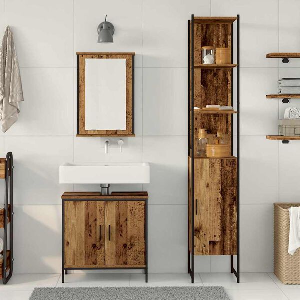 vidaXL Badezimmerm&ouml;bel Set mit Regal mit T&uuml;r 3 pcs Braun Holzwerkstoff