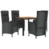 vidaXL 5-tlg. Garten-Essgruppe mit Kissen Schwarz Poly Rattan