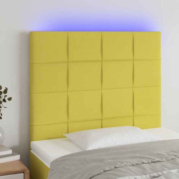 vidaXL LED Kopfteil Gr&uuml;n 90x5x118/128 cm Stoff
