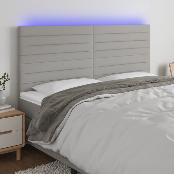 vidaXL LED Kopfteil Hellgrau 180x5x118/128 cm Stoff