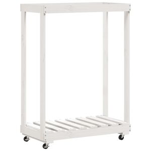vidaXL Kaminholzregal mit Rollen Wei&szlig; 76,5x40x108 cm Massivholz Kiefer