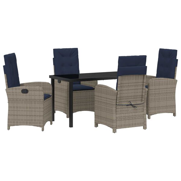 vidaXL Garten Essgruppe mit Kissen 5 pcs Grau Poly-Rattan
