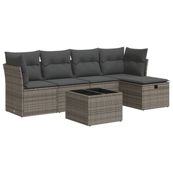 vidaXL 6-tlg. Garten-Sofagarnitur mit Kissen Grau Poly Rattan