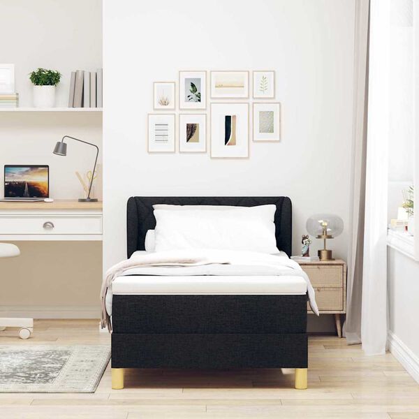 vidaXL Boxspringbett mit Matratze Schwarz 90 x 190 cm Stoff