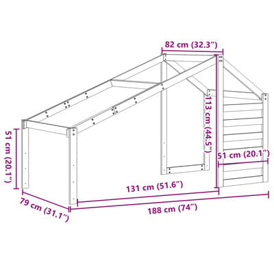 vidaXL Dach für Kinderbett Weiß 188x82x113 cm Massivholz Kiefer