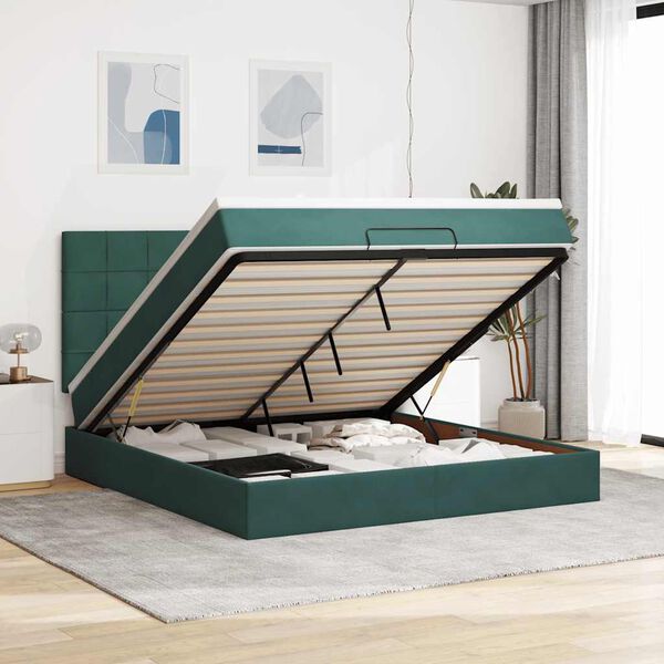 vidaXL Ottoman-Bett mit Matratzen & LEDs Dunkelgr&uuml;n 180x200 cm Samt