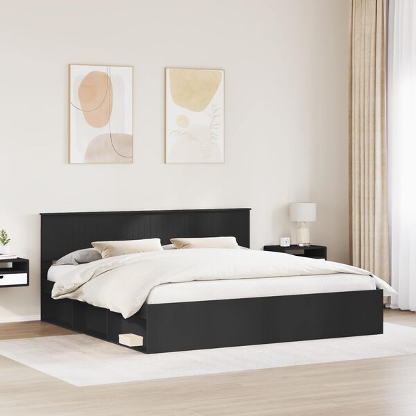 vidaXL Bettrahmen Schwarz 200 x 200 cm Massives Kiefernholz