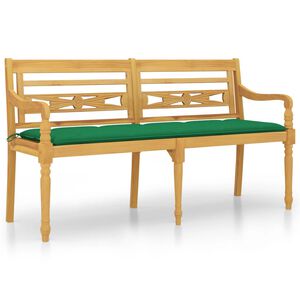 vidaXL Batavia-Bank mit Gr&uuml;nem Kissen 150 cm Massivholz Teak