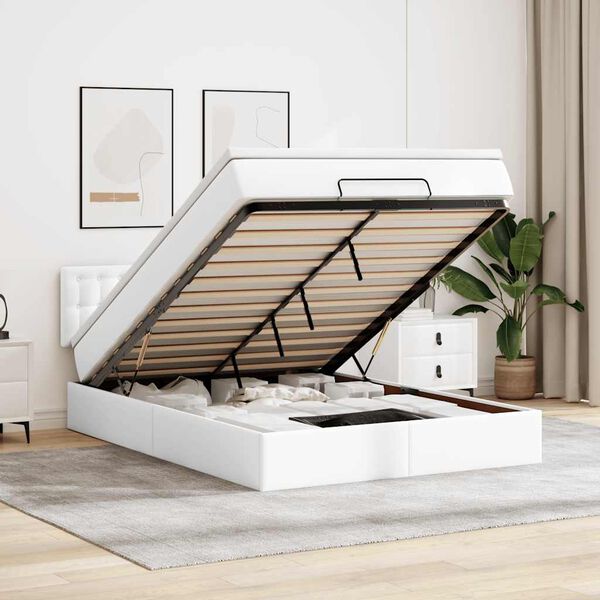 vidaXL Ottoman-Bett mit Matratze Wei&szlig; 140x190 cm Kunstleder