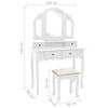 vidaXL Schminktisch-Set mit Hocker Wei&szlig; 100x40x146 cm Paulownia-Holz