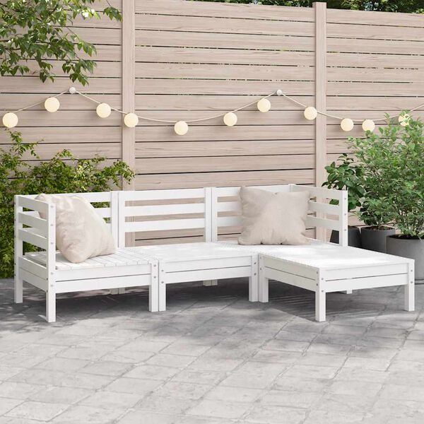 vidaXL Gartensofa 3-Sitzer mit Hocker Wei&szlig; Massivholz Kiefer
