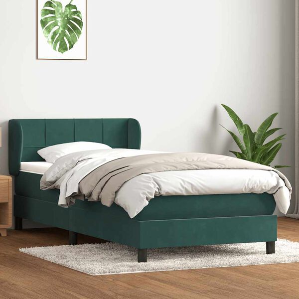 vidaXL Boxspringbett mit Matratze Dunkelgr&uuml;n 80x210 cm Samt