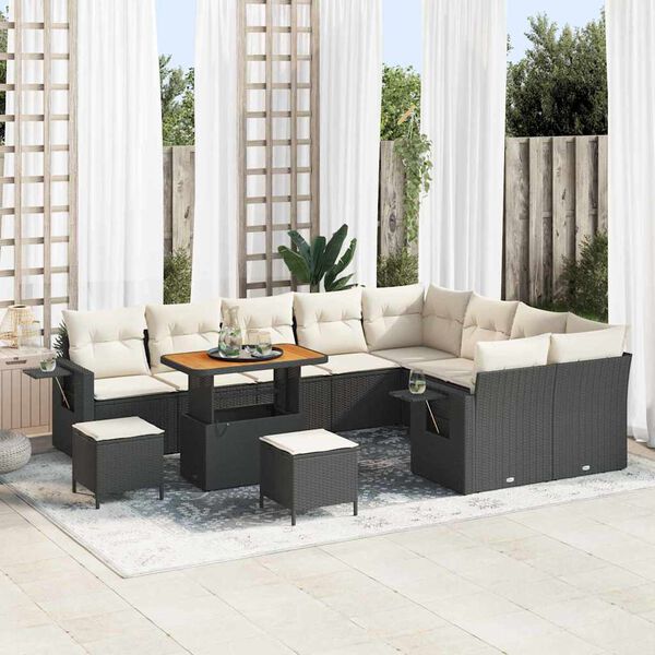 vidaXL Garten-Sofa-Set mit Kissen 12 pcs Schwarz und Creme