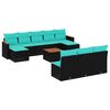 vidaXL 11-teiliges Gartensofa-Set mit Kissen, schwarzes Polyrattan