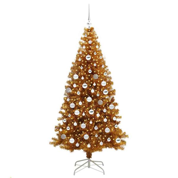 vidaXL Weihnachtsbaum mit 300 LEDs mit St&auml;nder Gold 180 cm PET
