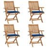 vidaXL Klappbare Gartenst&uuml;hle mit Kissen 4 Stk. Massivholz Teak