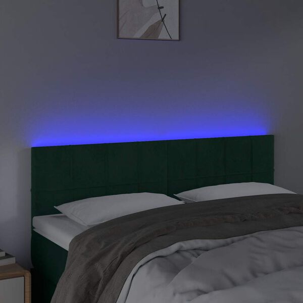 vidaXL LED Kopfteil Dunkelgr&uuml;n 144x5x78/88 cm Samt