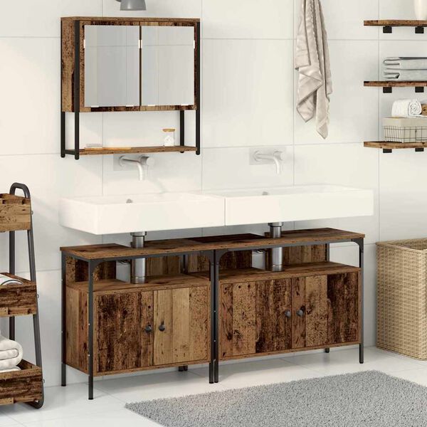 vidaXL Badezimmerm&ouml;bel-Set mit Regal mit T&uuml;r 3 pcs Braun Holzwerkstoff