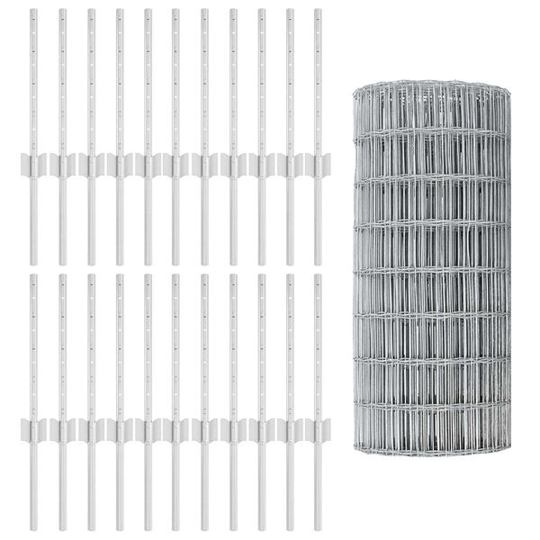 vidaXL Zaun mit Pfosten Silber 0,4 x 50 m Stahl