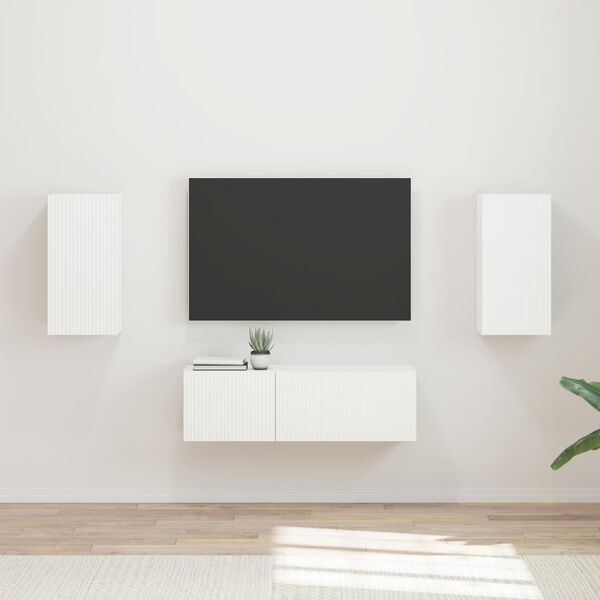 vidaXL TV-Wandregal-Set Wandmontiert 4 pcs Wei&szlig; Holzwerkstoff