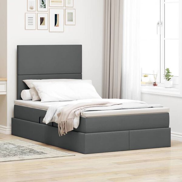 vidaXL Aufbewahrungsbett mit Matratze Dunkelgrau 120 x 190 cm Stoff