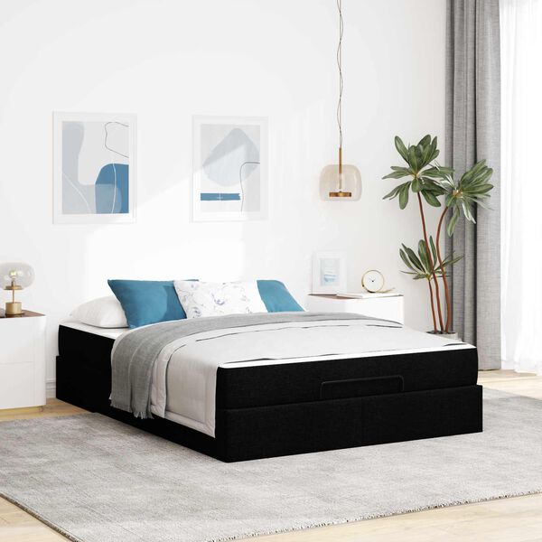 vidaXL Bettgestell mit Matratze mit Matratze 2 pcs Schwarz Stoff