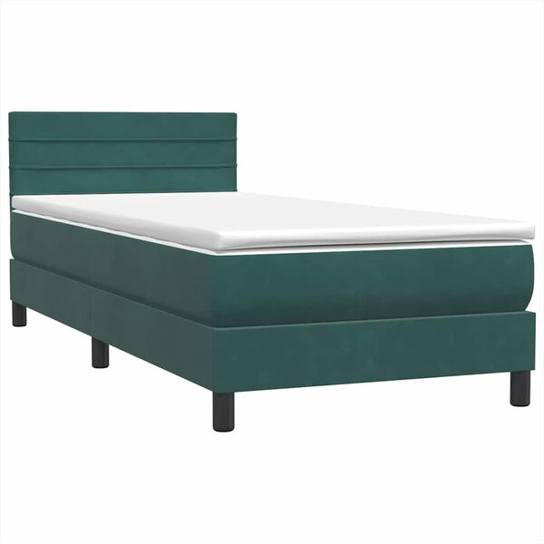 vidaXL Boxspringbett mit Matratze Dunkelgr&uuml;n 90x210 cm Samt