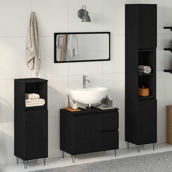 vidaXL Badezimmerm&ouml;bel-Set 3 pcs Schwarz Eichen-Optik 30 x 30 x 190 cm