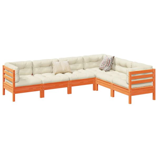 vidaXL 6-tlg. Garten-Sofagarnitur mit Kissen Wachsbraun Kiefernholz