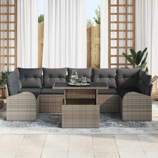 vidaXL Garten-Sofa-Set mit Kissen 8 pcs Grau Poly Rattan