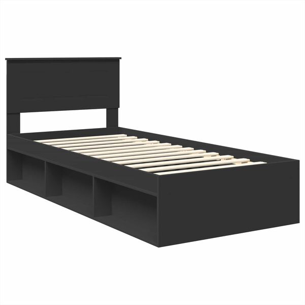 vidaXL Bettrahmen mit Kopfteil Schwarz 90 x 200 cm Holzwerkstoff