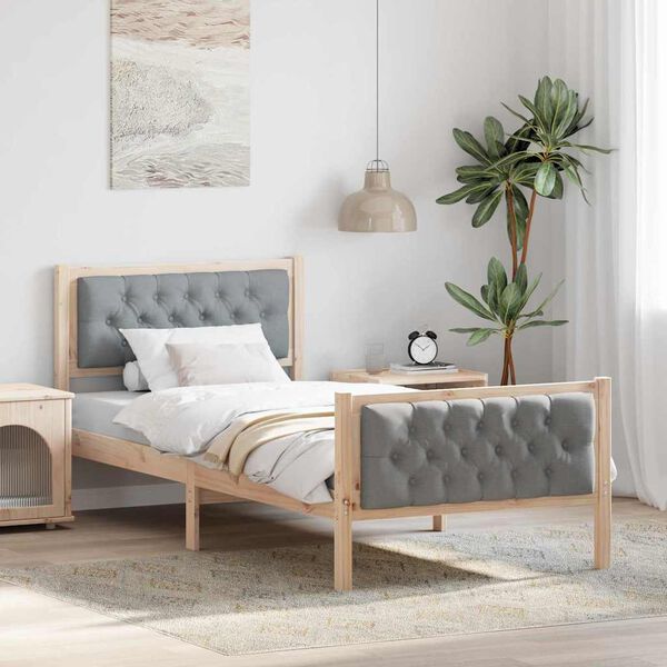 vidaXL Bettrahmen Hellgrau 90 x 200 cm Massives Kiefernholz