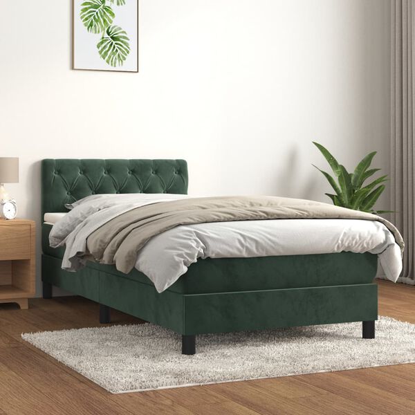 vidaXL Boxspringbett mit Matratze Dunkelgr&uuml;n 80x200 cm Samt