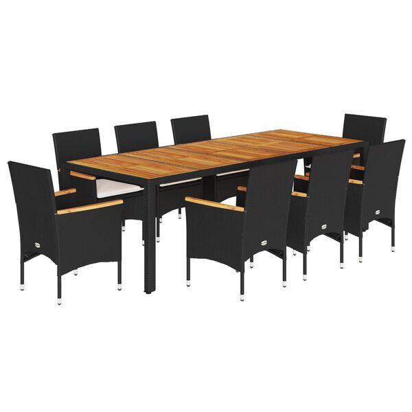 vidaXL 9-tlg. Garten-Essgruppe mit Kissen Grau Poly Rattan Akazie