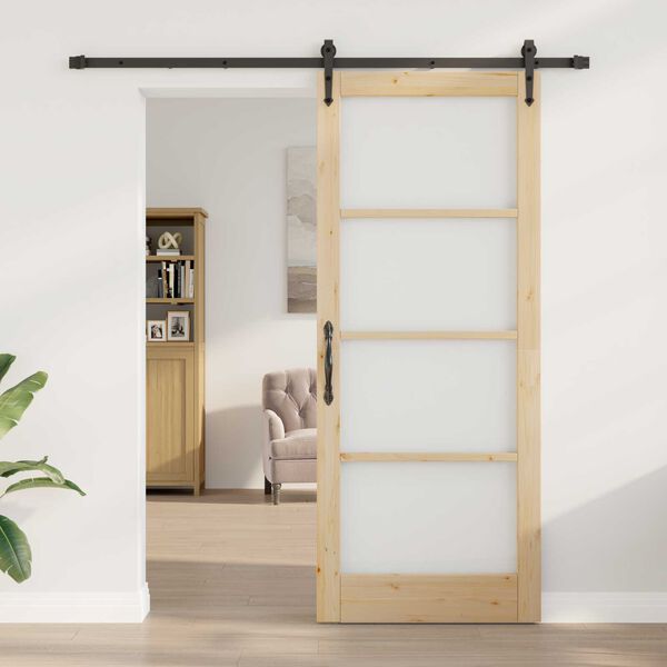 vidaXL Schiebet&uuml;r Nat&uuml;rlich und Schwarz 86 x 211 cm
