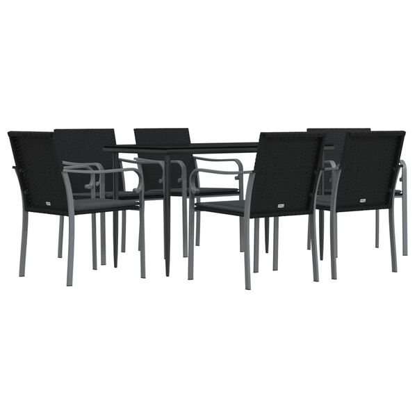vidaXL 7-tlg. Garten-Essgruppe mit Kissen Poly Rattan und Stahl