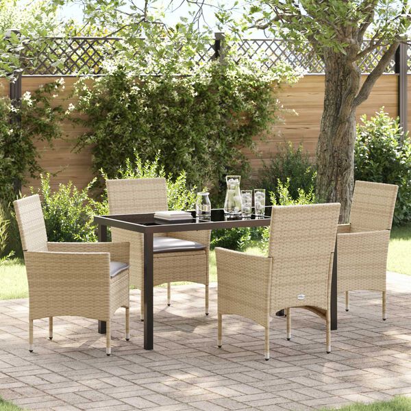 vidaXL Garten Essgruppe mit Kissen 5 pcs Beige Poly-Rattan