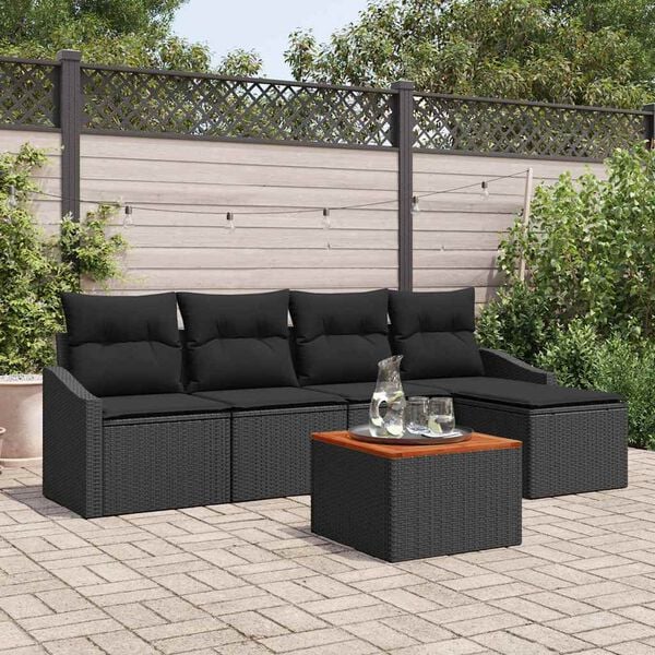 vidaXL Gartensofa-set mit Speicher 6 pcs Schwarz Poly-Rattan