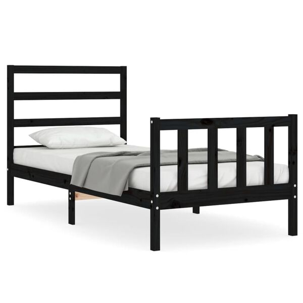 vidaXL Massivholzbett mit Kopfteil Schwarz 100x200 cm